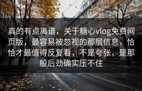 真的有点离谱，关于糖心vlog免费网页版，最容易被忽视的那层信息，恰恰才最值得反复看，不是夸张，是那股后劲确实压不住